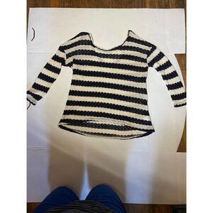 Maison Jules Anthropologie Creme and Black Striped Sweater - Size Small